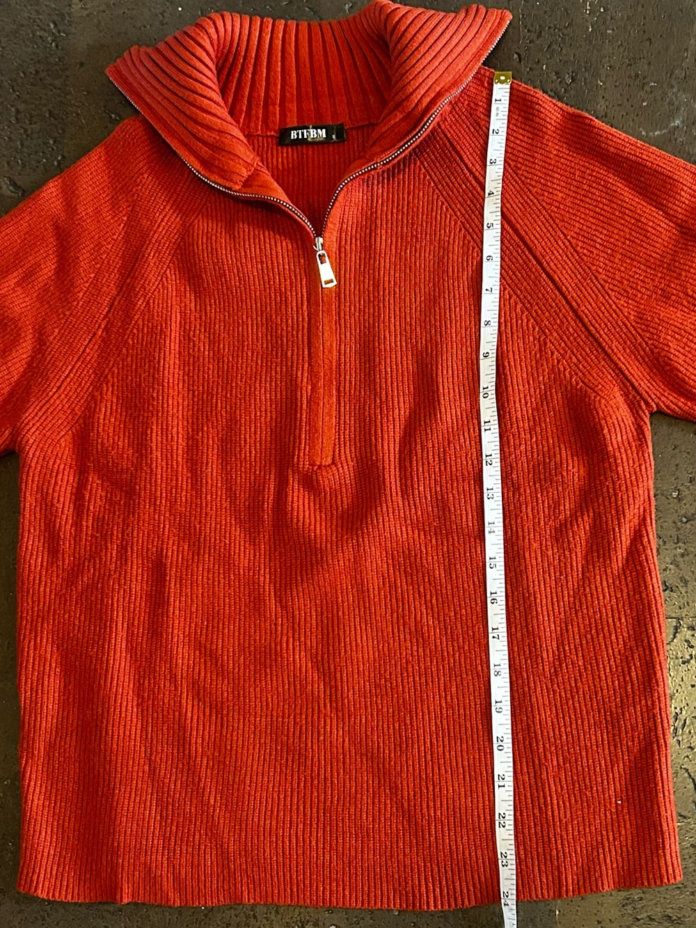 Brick Red Zip-Up Ribbed Sweater - Picture 4 of 6